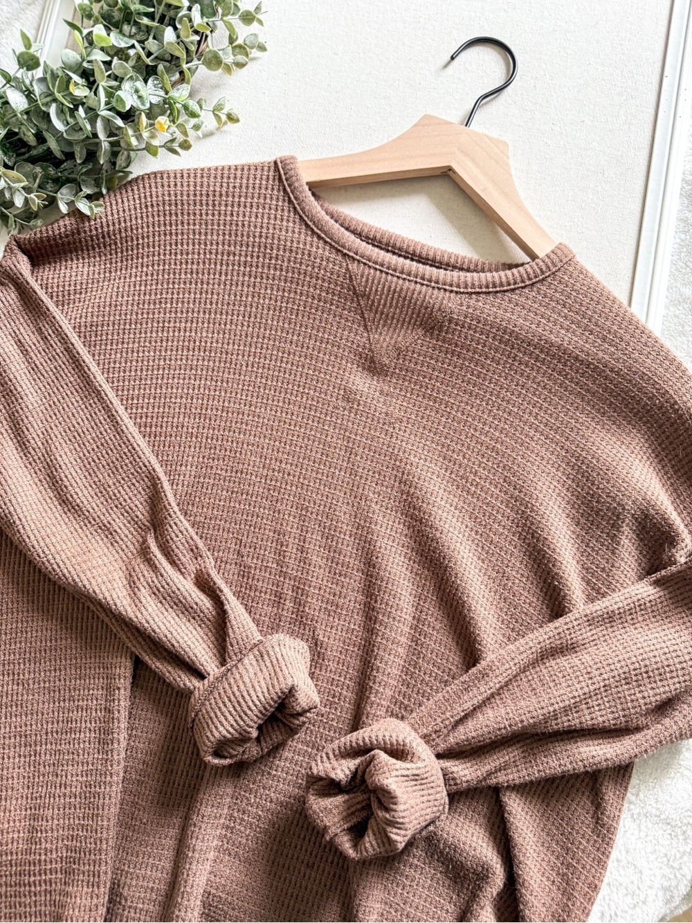 American Eagle Waffle Knit Crewneck Pullover Oversized Neutral Size Small